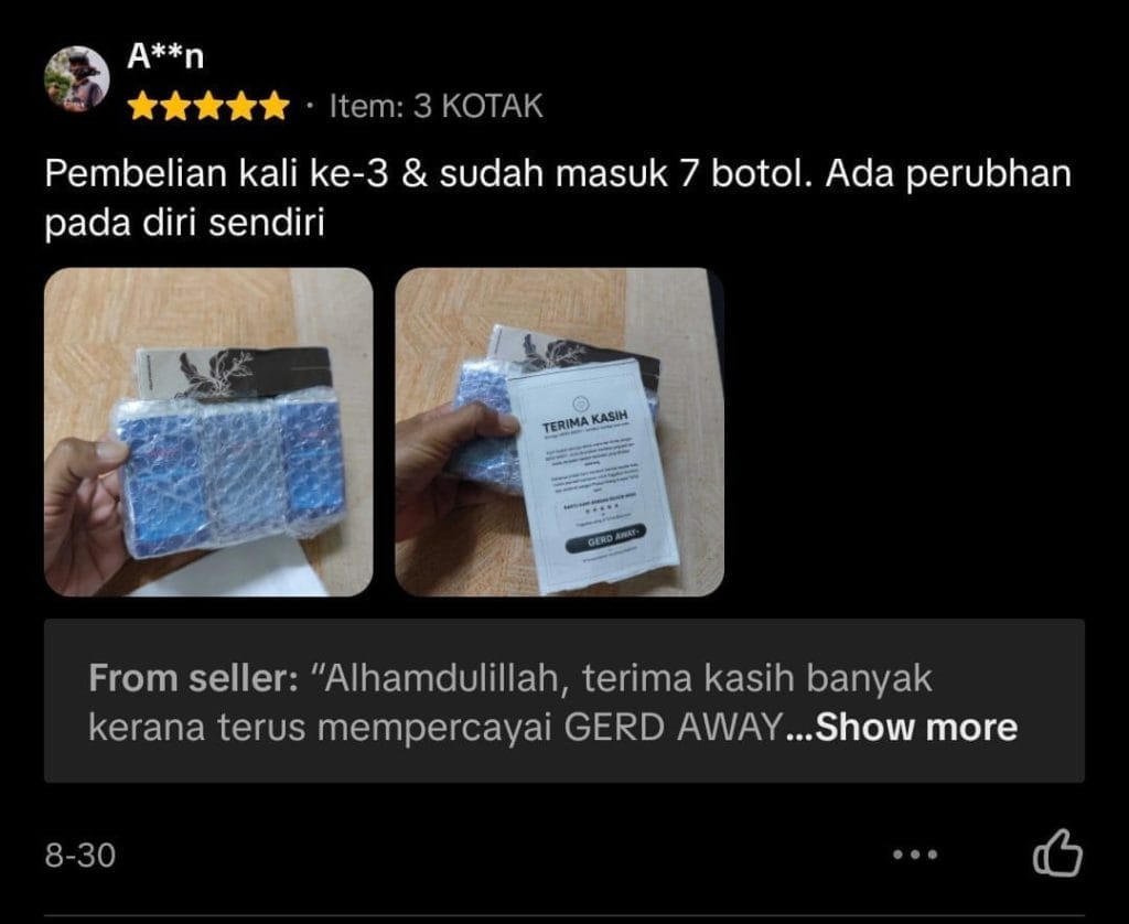 Produk GerD Away+ dan tablet kunyah