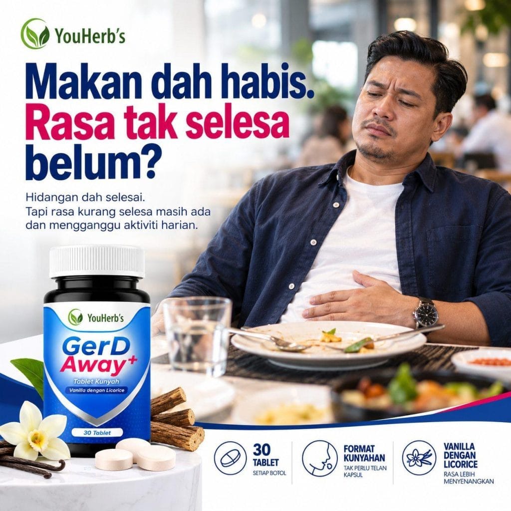 GerD Away+ tablet kunyah vanilla dengan licorice